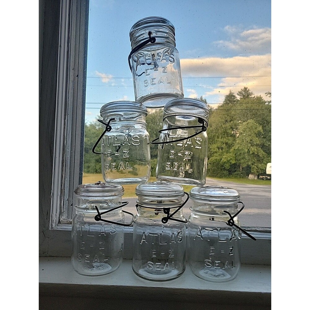 ATLAS E-Z Seal Mason Jar w/Metal Bail & Glass Lid - 6 pack of pint jars & Lids